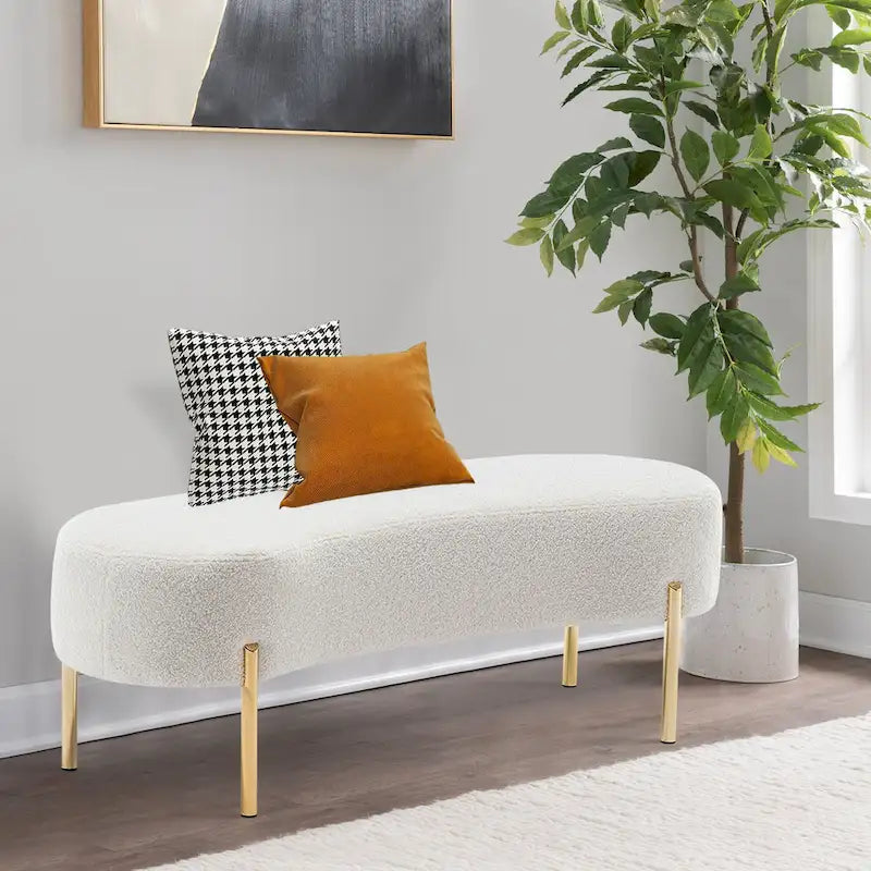 Ottoman Bench,upholstered bed bench Entryway Bench with Golden Metal Legs for Living Room - 45.7*15.4