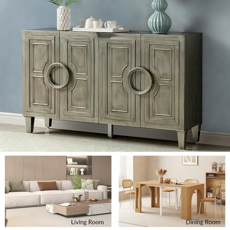 Connie 58 Contemporary Sideboard Buffet with Round Solid Wood Door Handles by HULALA HOME