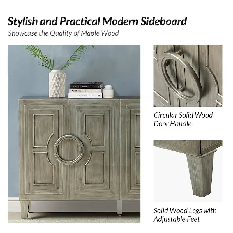 Connie 58 Contemporary Sideboard Buffet with Round Solid Wood Door Handles by HULALA HOME