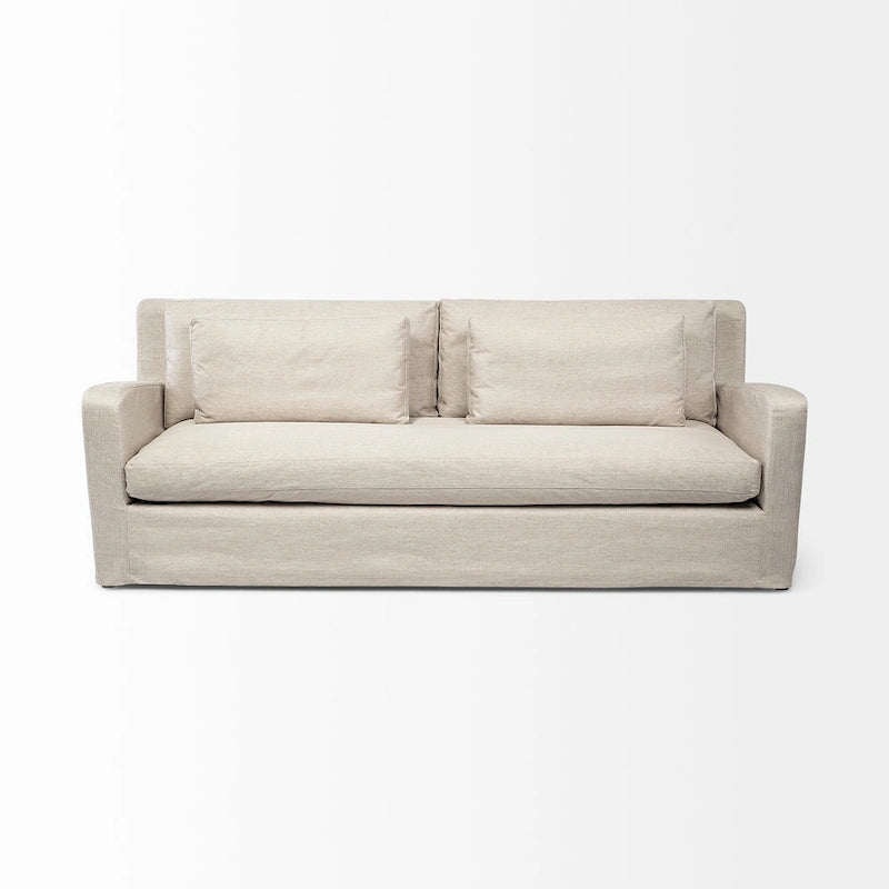 Denly Beige Fabric Slipcover w/ Double Stacked Back Cushions Sofa - 92.5W x 38.2D x 34.5H