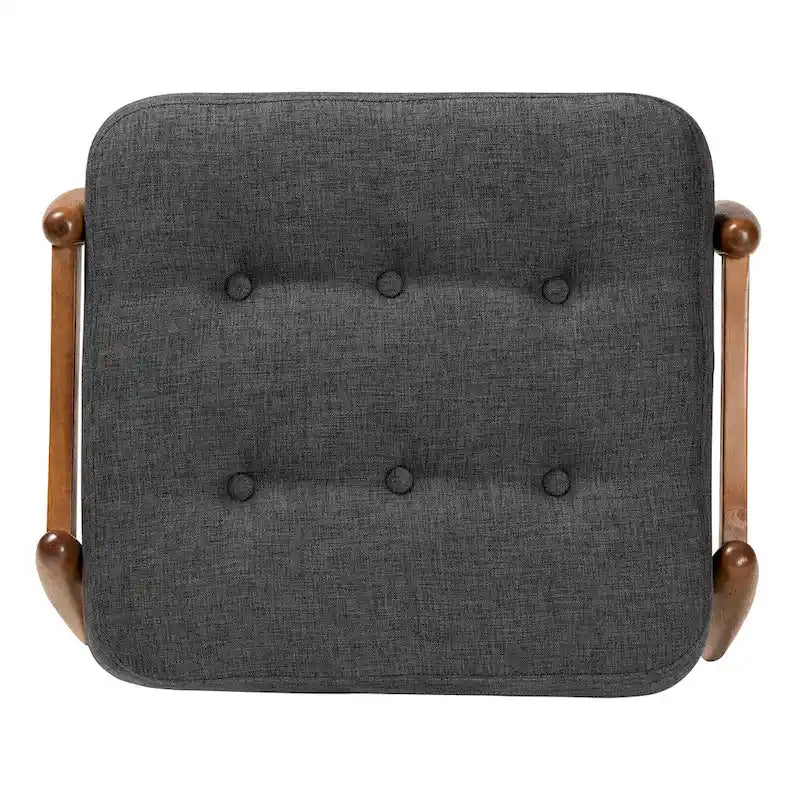 Jeanine Japandi Dark Grey Fabric and Walnut Brown Finished Wood Ottoman Footstool