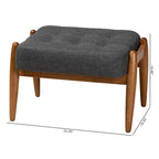 Jeanine Japandi Dark Grey Fabric and Walnut Brown Finished Wood Ottoman Footstool
