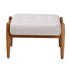 Jeanine Japandi Dark Grey Fabric and Walnut Brown Finished Wood Ottoman Footstool