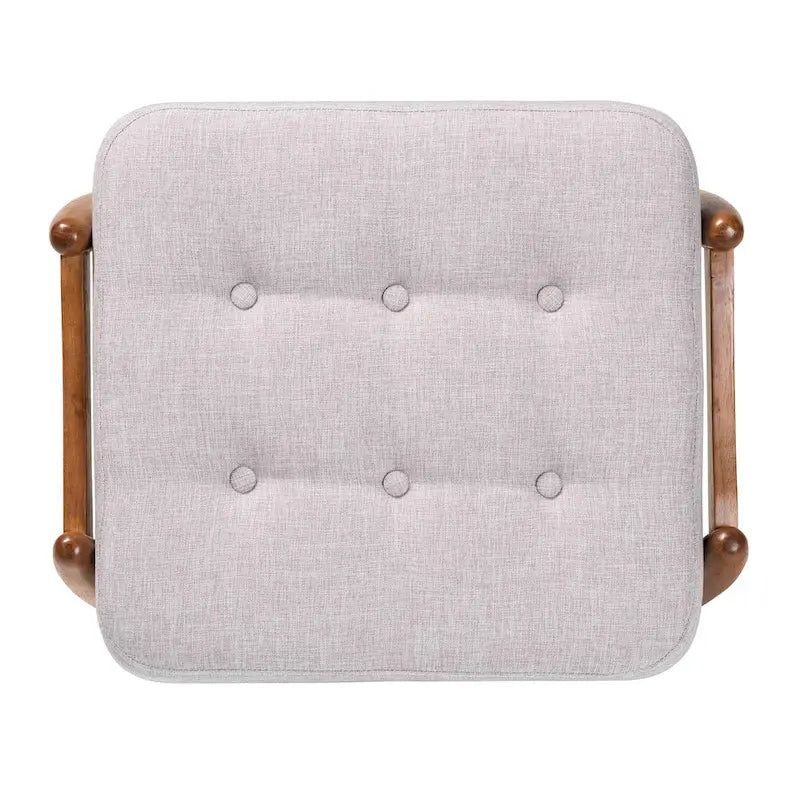 Jeanine Japandi Dark Grey Fabric and Walnut Brown Finished Wood Ottoman Footstool