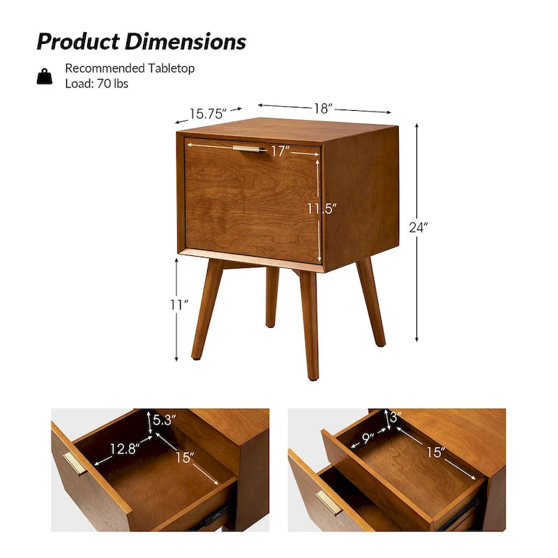 Isabel Mid-Century 2 - Drawer Wood Nightstand by HULALA HOME