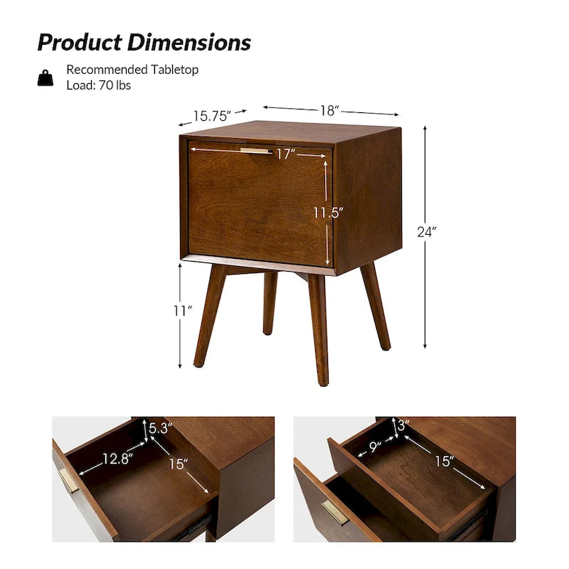 Isabel Mid-Century 2 - Drawer Wood Nightstand by HULALA HOME
