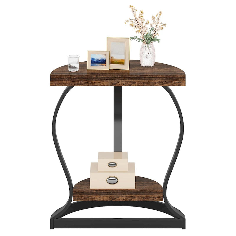 Half-Round End Table, 2-tier Wooden Half Moon Side Table Small Semi Circle Accent Table
