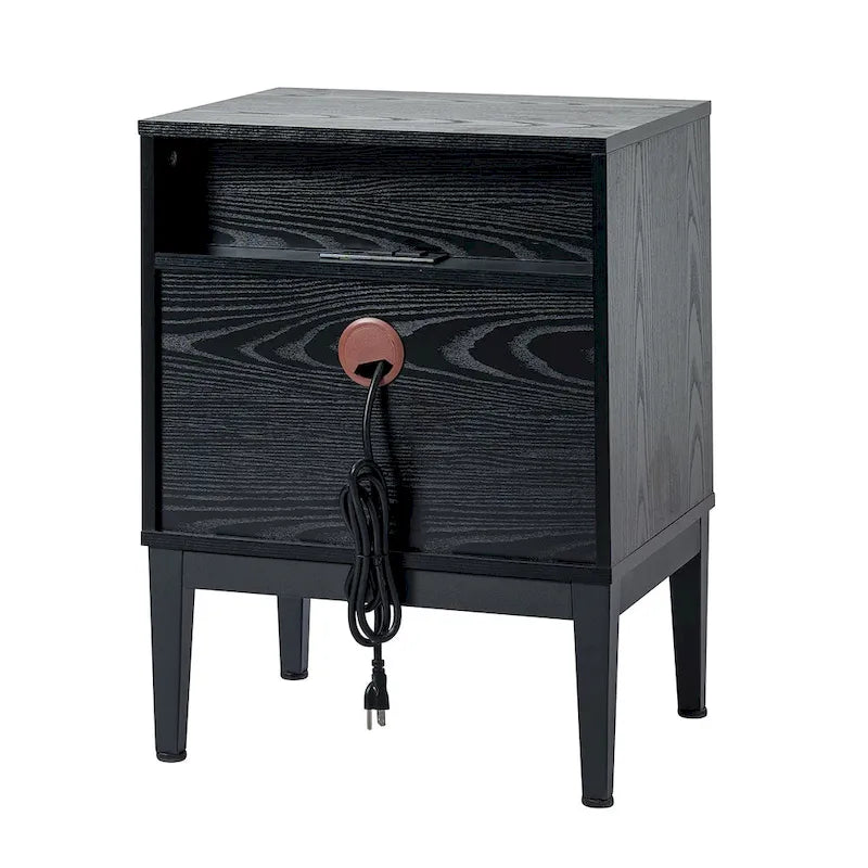 Apakah Modern 25Tall 2-Drawer Nightstand with Charging Station and Adjustable Legs Set of 2 by HULALA HOME