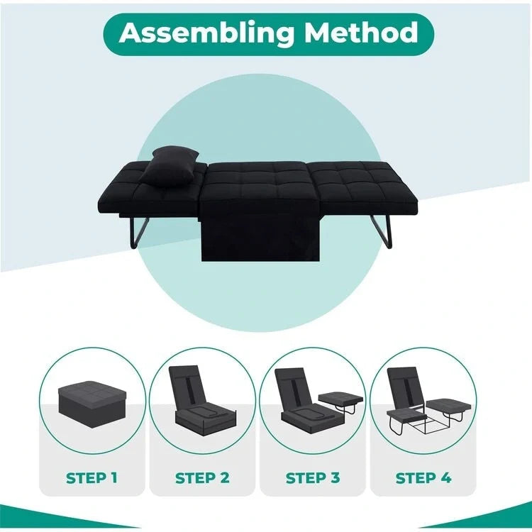 Sleeper Chair Bed, 4 In 1 Multi-Function Convertible Ottoman Bed, Breathable Linen Bed Chair, Convertible Sofa Bed