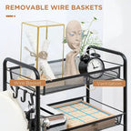 HOMCOM 5 Tier Utility Rolling Cart, Metal Storage Cart, Kitchen Cart with Removable Mesh Baskets, Black