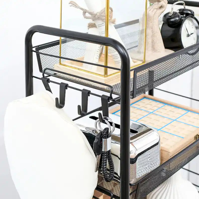 HOMCOM 5 Tier Utility Rolling Cart, Metal Storage Cart, Kitchen Cart with Removable Mesh Baskets, Black