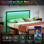 Modern Rattan Platform Bed Frame with Headboard LED light