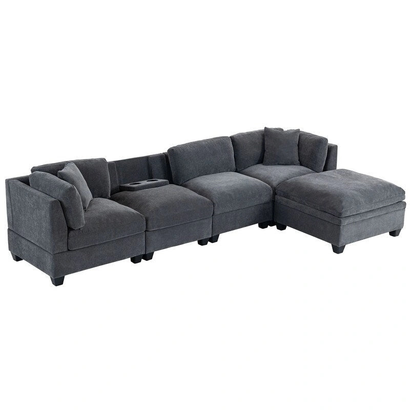 Modular Sofa with Removable Storage Ottoman, 2 Hidden Cup Holders
