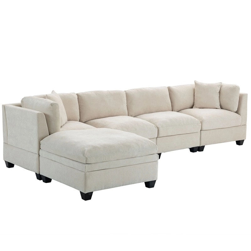 Modular Sofa with Removable Storage Ottoman, 2 Hidden Cup Holders