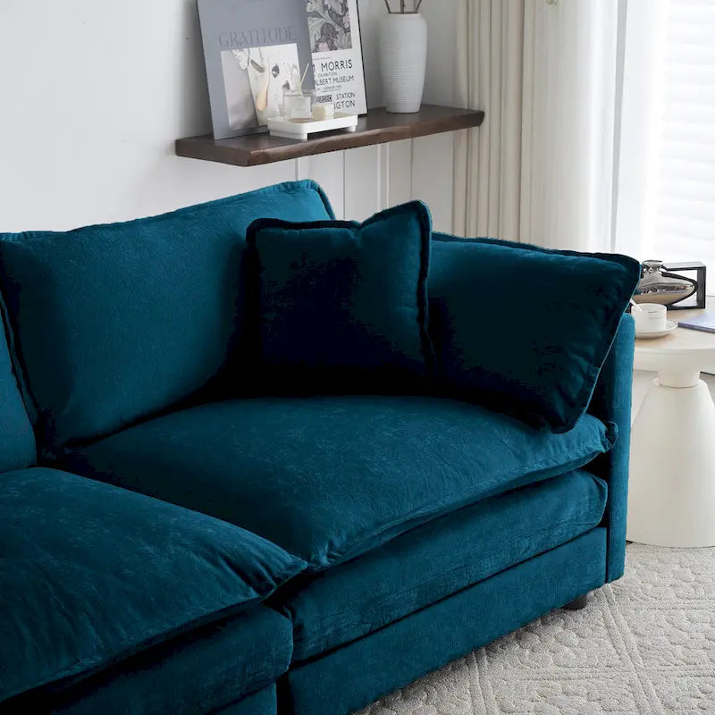 Modern Accent Chair with Ottoman, Living Room Club Chair Chenille Upholstered Armchair , Reading Chair for Bedroom, Blue Chenill