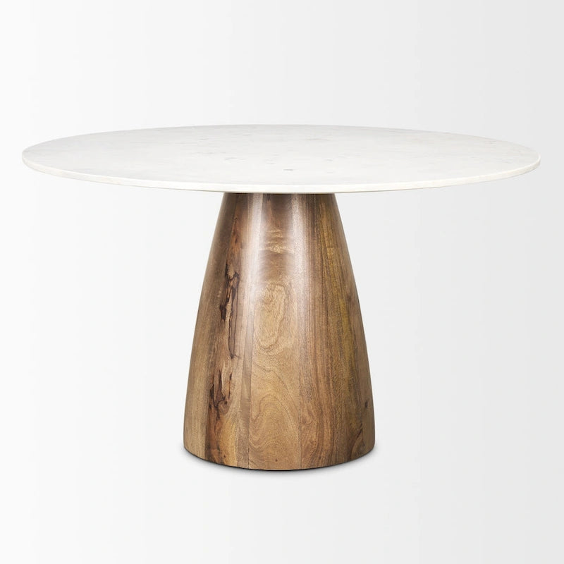 Allyson 48 Round Medium Brown w/ White Marble Pedestal Dining Table - 48.0L x 48.0W x 30.0H