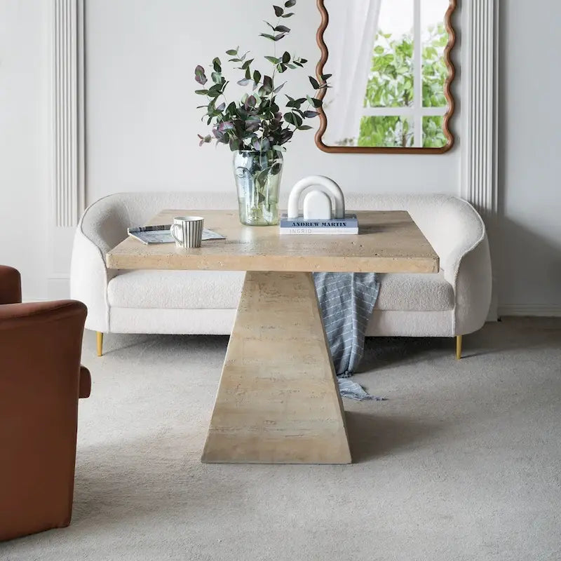 Cement Square Dining Table with Pedestal Base