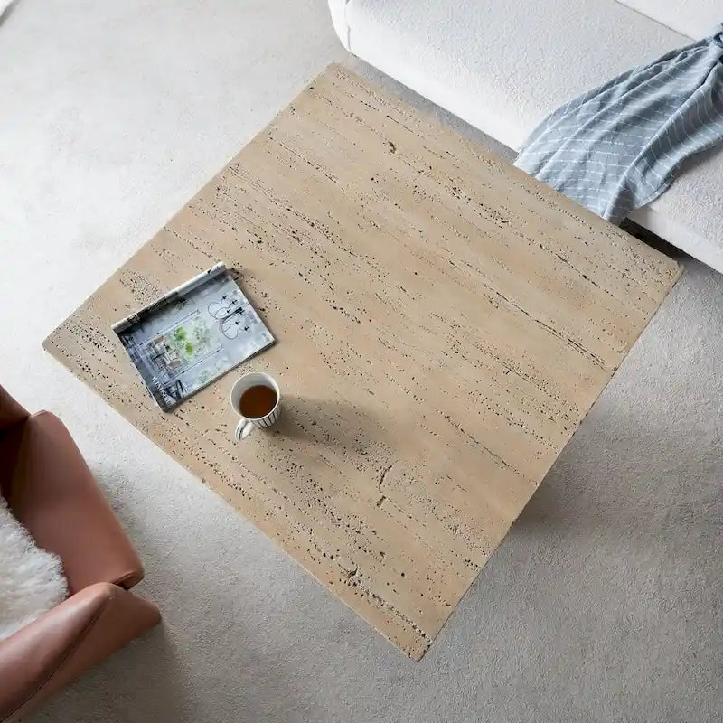 Cement Square Dining Table with Pedestal Base