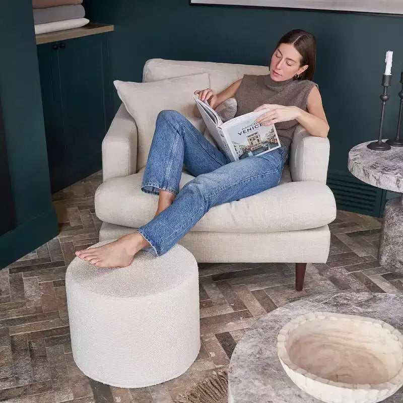 ZICOTO Boucle Pouf Ottoman  Cozy Foot Rest to Elevate Your Living Room Decor with Comfort & Charm