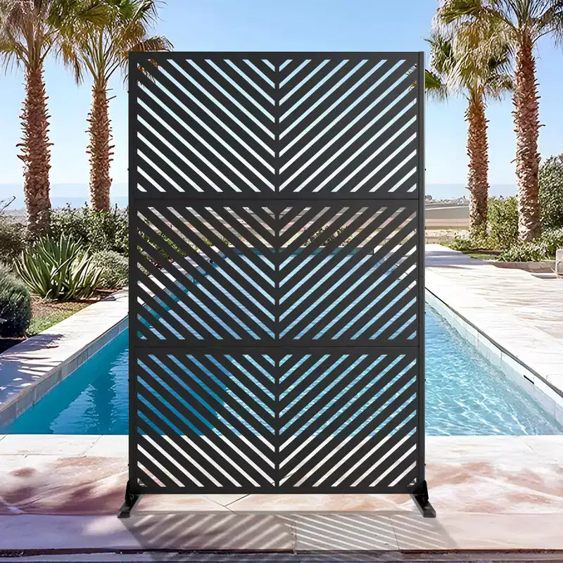 PexFix 72 in. x 47 in. Outdoor Metal Privacy Screen in Arrows Pattern in Black