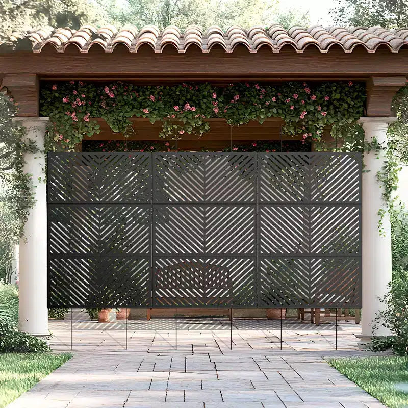 PexFix 72 in. x 47 in. Outdoor Metal Privacy Screen in Arrows Pattern in Black