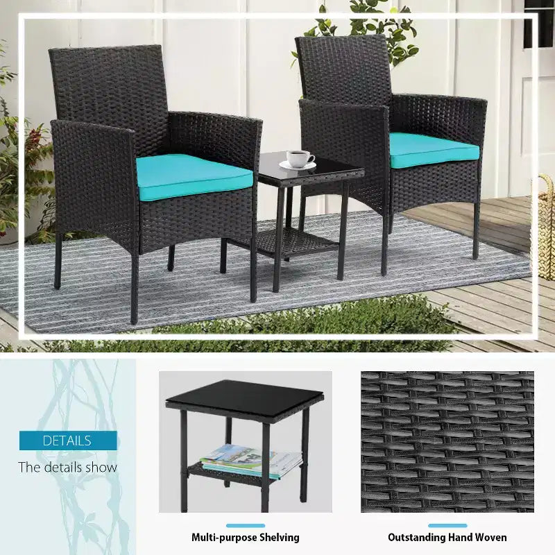 FDW 3 Piece Furniture Patio Chairs Wicker Outdoor Rattan Conversation Bistro Set for Backyard Porch Poolside Lawn