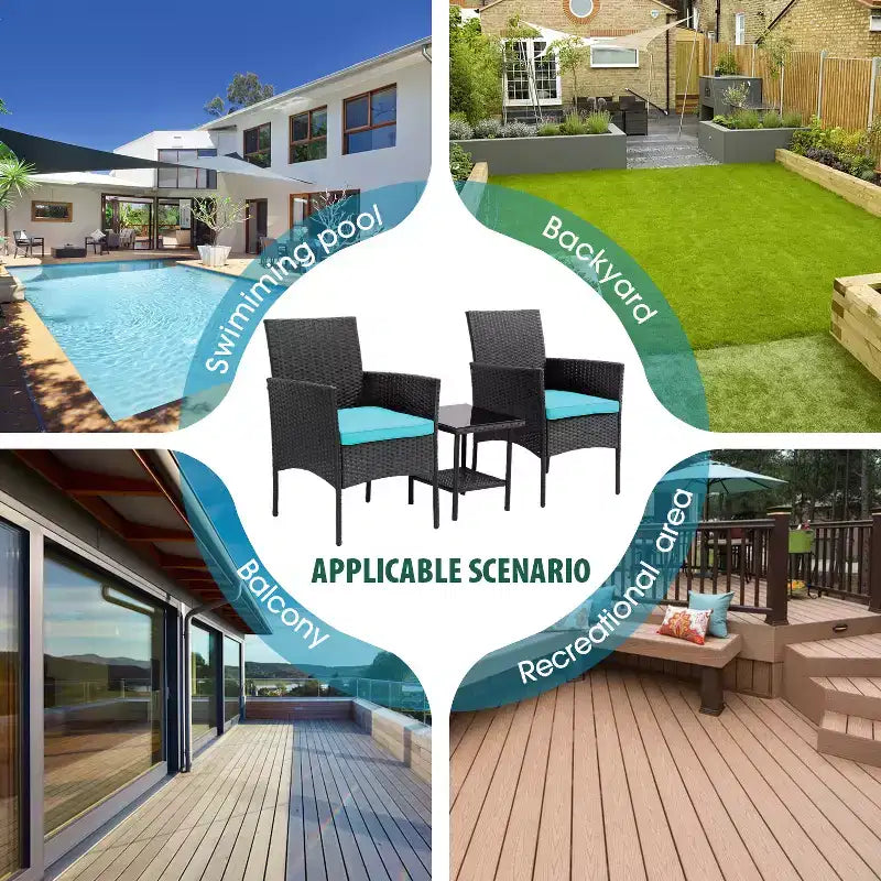 FDW 3 Piece Furniture Patio Chairs Wicker Outdoor Rattan Conversation Bistro Set for Backyard Porch Poolside Lawn