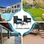 FDW 3 Piece Furniture Patio Chairs Wicker Outdoor Rattan Conversation Bistro Set for Backyard Porch Poolside Lawn