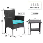FDW 3 Piece Furniture Patio Chairs Wicker Outdoor Rattan Conversation Bistro Set for Backyard Porch Poolside Lawn