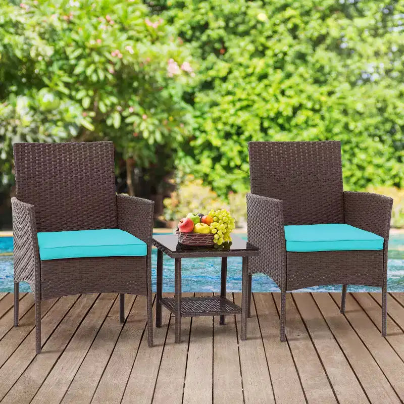 FDW 3 Piece Furniture Patio Chairs Wicker Outdoor Rattan Conversation Bistro Set for Backyard Porch Poolside Lawn