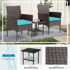 FDW 3 Piece Furniture Patio Chairs Wicker Outdoor Rattan Conversation Bistro Set for Backyard Porch Poolside Lawn