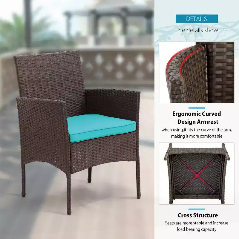 FDW 3 Piece Furniture Patio Chairs Wicker Outdoor Rattan Conversation Bistro Set for Backyard Porch Poolside Lawn
