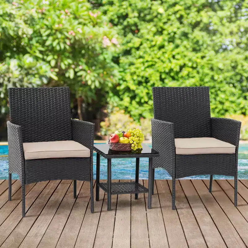 FDW 3 Piece Furniture Patio Chairs Wicker Outdoor Rattan Conversation Bistro Set for Backyard Porch Poolside Lawn