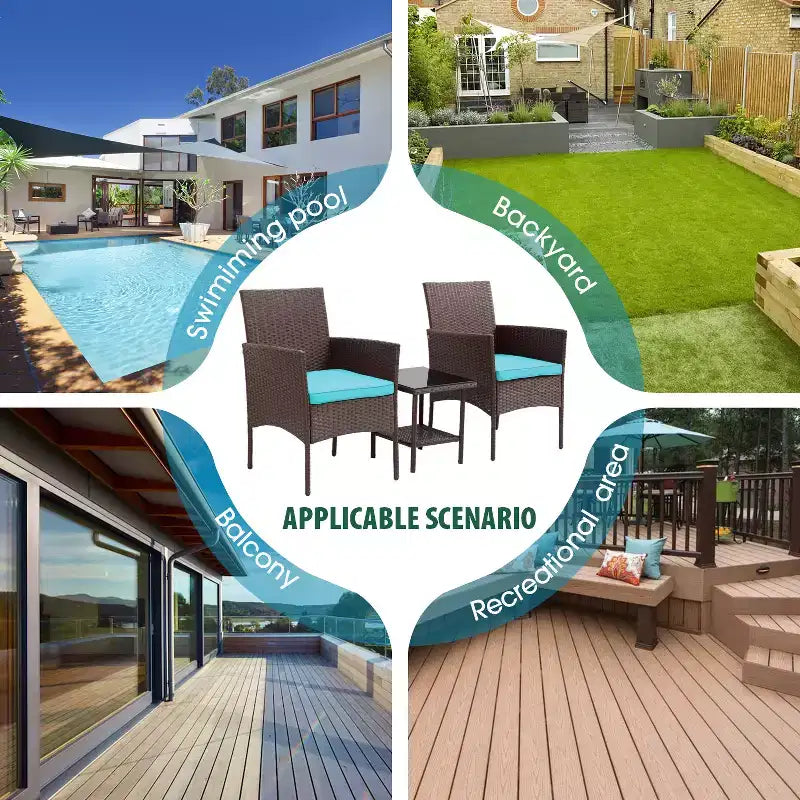 FDW 3 Piece Furniture Patio Chairs Wicker Outdoor Rattan Conversation Bistro Set for Backyard Porch Poolside Lawn