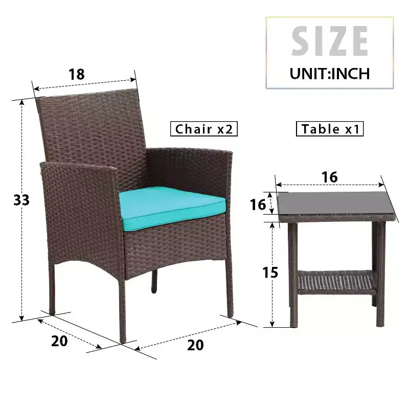 FDW 3 Piece Furniture Patio Chairs Wicker Outdoor Rattan Conversation Bistro Set for Backyard Porch Poolside Lawn