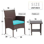 FDW 3 Piece Furniture Patio Chairs Wicker Outdoor Rattan Conversation Bistro Set for Backyard Porch Poolside Lawn