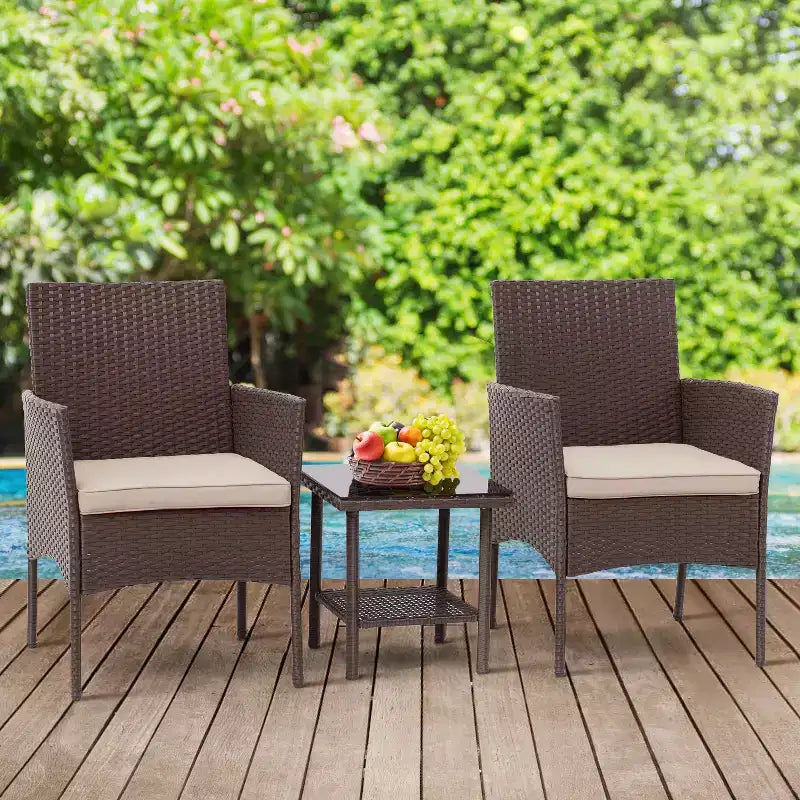 FDW 3 Piece Furniture Patio Chairs Wicker Outdoor Rattan Conversation Bistro Set for Backyard Porch Poolside Lawn