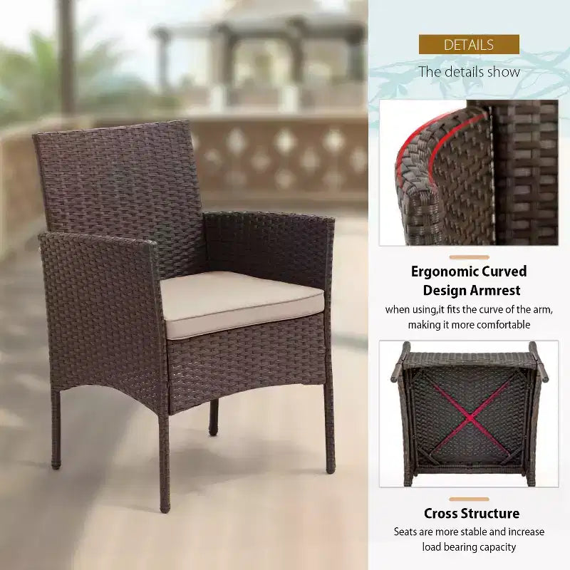 FDW 3 Piece Furniture Patio Chairs Wicker Outdoor Rattan Conversation Bistro Set for Backyard Porch Poolside Lawn
