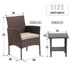 FDW 3 Piece Furniture Patio Chairs Wicker Outdoor Rattan Conversation Bistro Set for Backyard Porch Poolside Lawn