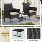 FDW 3 Piece Furniture Patio Chairs Wicker Outdoor Rattan Conversation Bistro Set for Backyard Porch Poolside Lawn