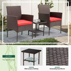 FDW 3 Piece Furniture Patio Chairs Wicker Outdoor Rattan Conversation Bistro Set for Backyard Porch Poolside Lawn