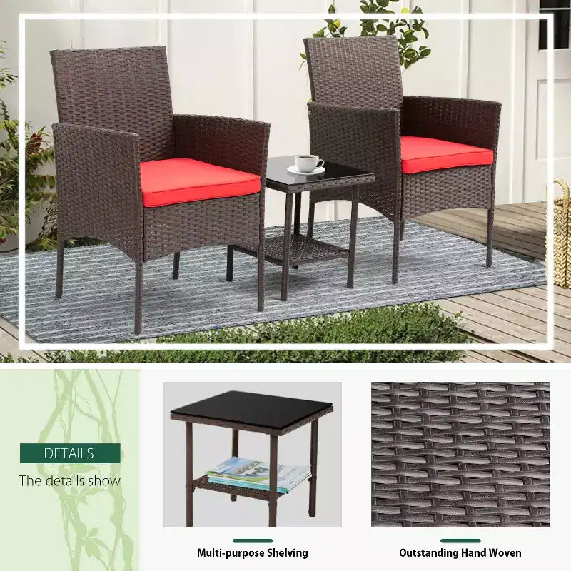 FDW 3 Piece Furniture Patio Chairs Wicker Outdoor Rattan Conversation Bistro Set for Backyard Porch Poolside Lawn
