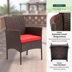 FDW 3 Piece Furniture Patio Chairs Wicker Outdoor Rattan Conversation Bistro Set for Backyard Porch Poolside Lawn