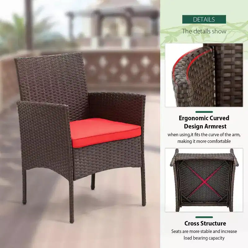 FDW 3 Piece Furniture Patio Chairs Wicker Outdoor Rattan Conversation Bistro Set for Backyard Porch Poolside Lawn
