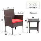 FDW 3 Piece Furniture Patio Chairs Wicker Outdoor Rattan Conversation Bistro Set for Backyard Porch Poolside Lawn