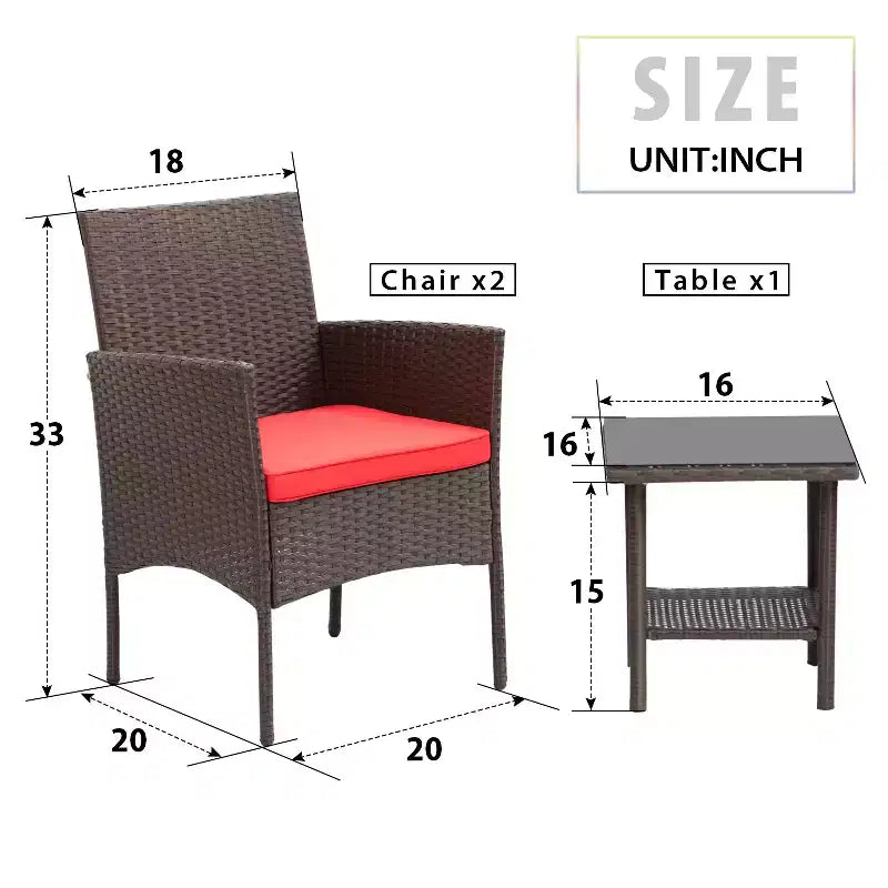 FDW 3 Piece Furniture Patio Chairs Wicker Outdoor Rattan Conversation Bistro Set for Backyard Porch Poolside Lawn