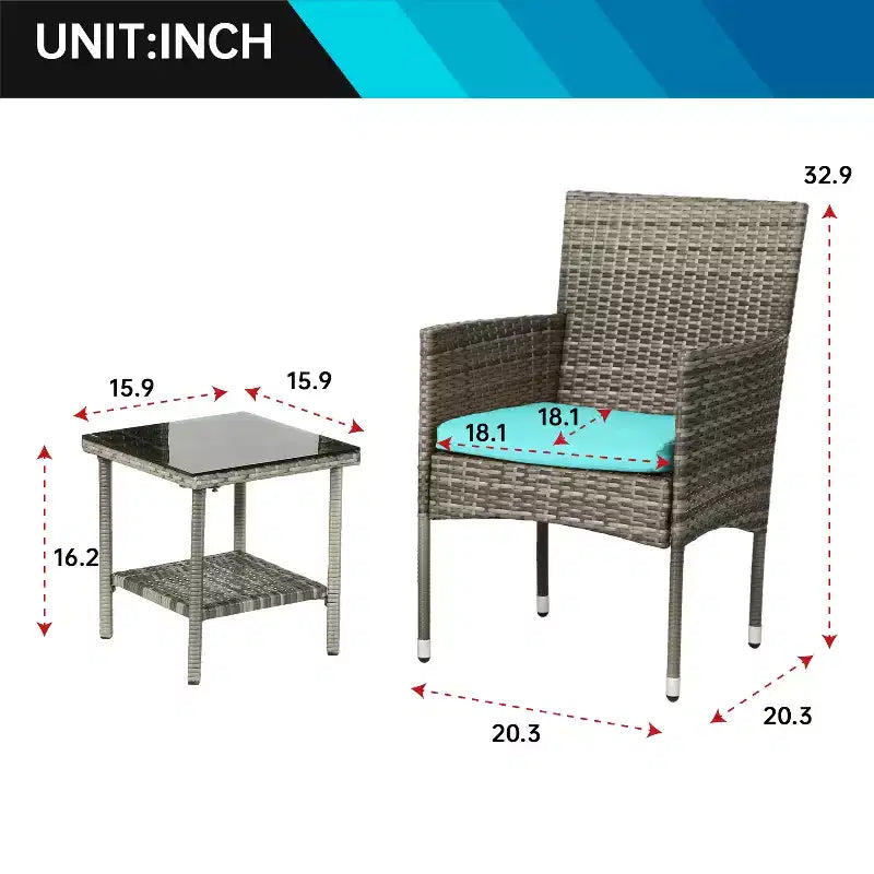 FDW 3 Piece Furniture Patio Chairs Wicker Outdoor Rattan Conversation Bistro Set for Backyard Porch Poolside Lawn