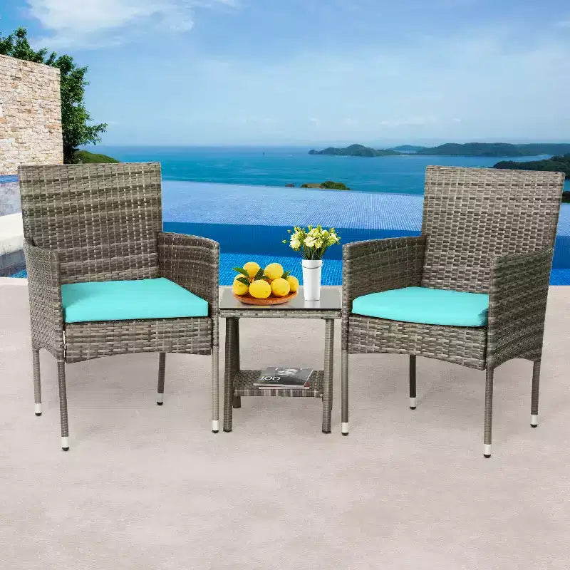 FDW 3 Piece Furniture Patio Chairs Wicker Outdoor Rattan Conversation Bistro Set for Backyard Porch Poolside Lawn