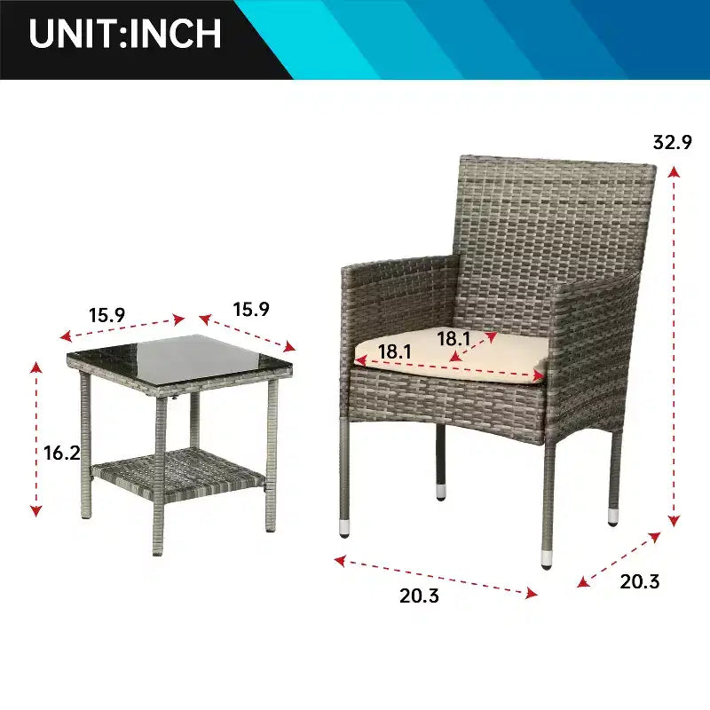 FDW 3 Piece Furniture Patio Chairs Wicker Outdoor Rattan Conversation Bistro Set for Backyard Porch Poolside Lawn