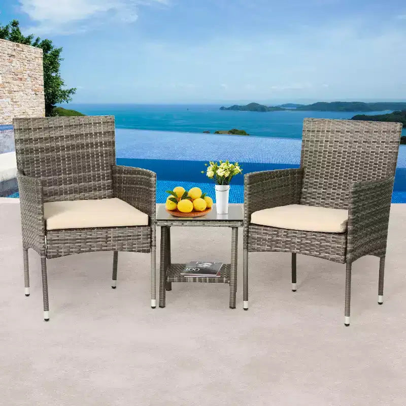 FDW 3 Piece Furniture Patio Chairs Wicker Outdoor Rattan Conversation Bistro Set for Backyard Porch Poolside Lawn